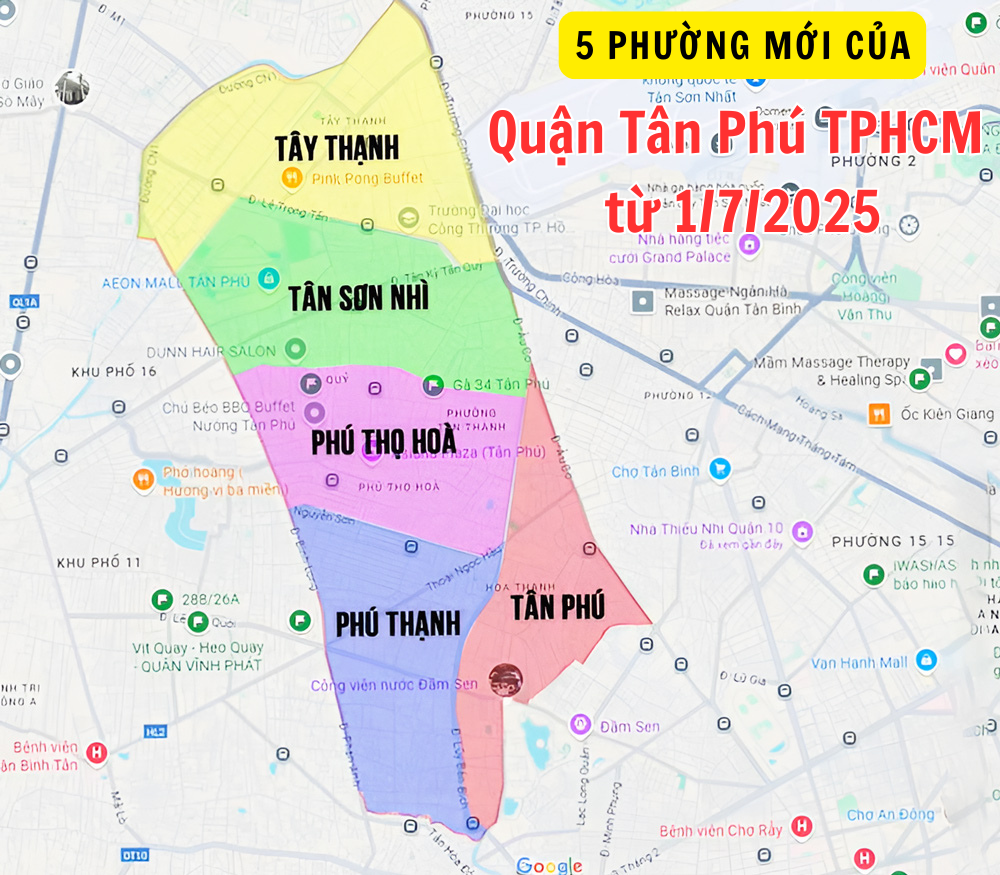 Tên gọi chính thức các phường của Quận Tân Phú sau sắp xếp ĐVHC