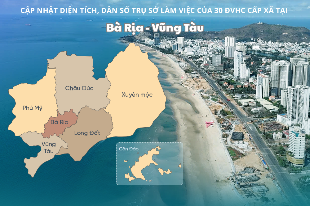 Cập nhật diện tích, dân số trụ sở làm việc của 30 ĐVHC cấp xã tại Bà Rịa - Vũng Tàu